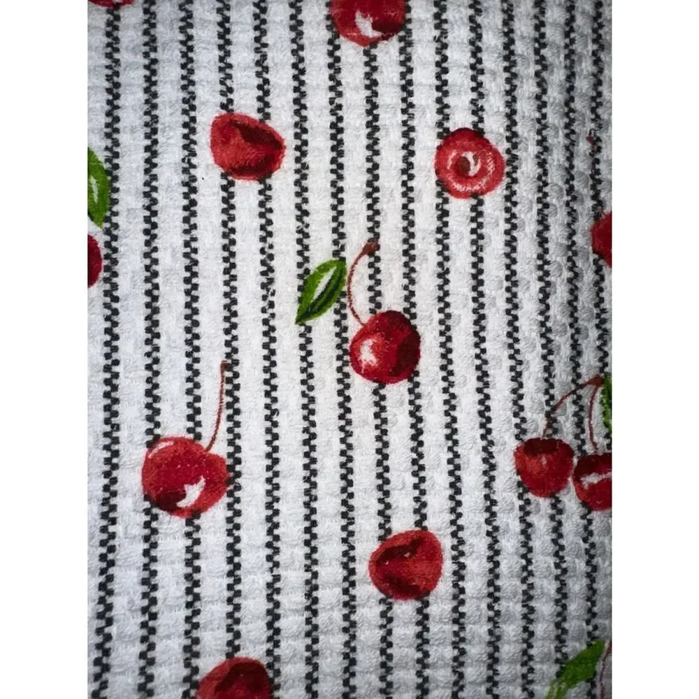 KitchenAid White Red Black Green Cherry Print Terrycloth Cotton Kitchen Towels